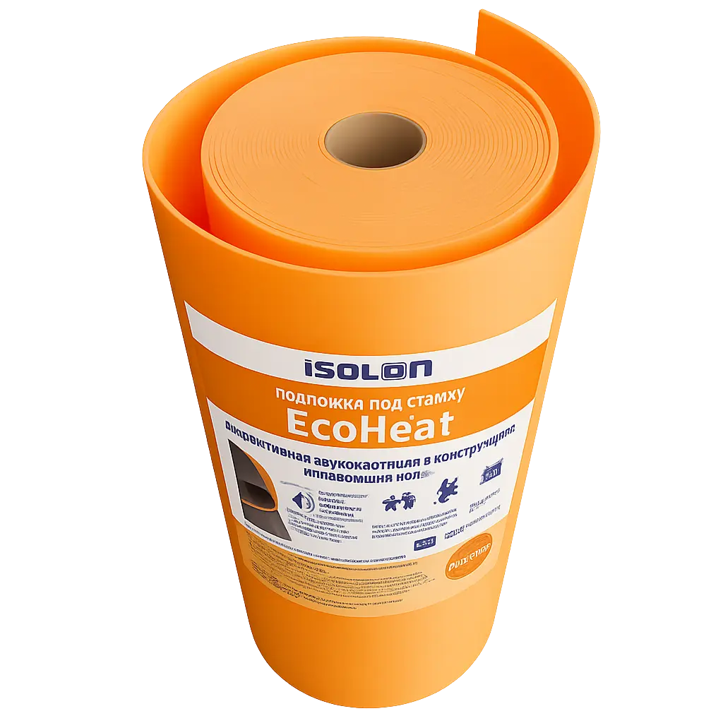 Подложка EcoHeat® для стяжки — рулон iXPE с этикеткой Isolon
